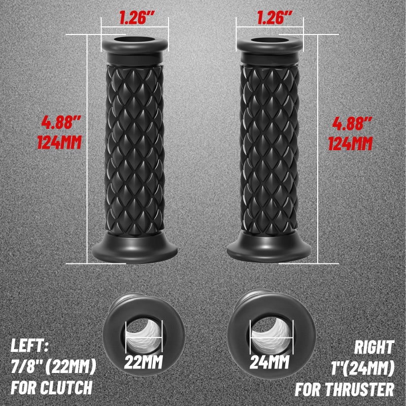 StarknightMT Motorcycle Vintage Non Slip Handlebar Grips 7/8" 22mm 1" 24mm Rubber Handle Grips, Open End (Black) - Image 2